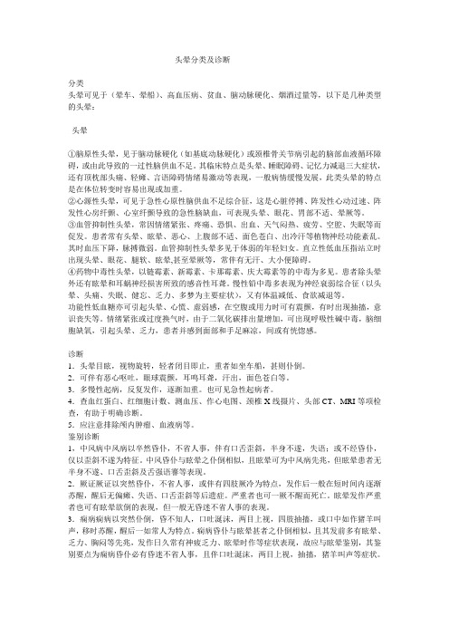 头晕分类及诊断