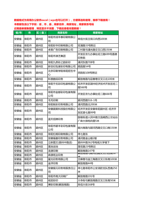 2020新版安徽省阜阳市颍州区印刷工商企业公司商家名录名单黄页联系电话号码地址大全46家