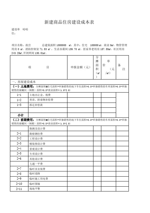 新建商品住房建设成本表