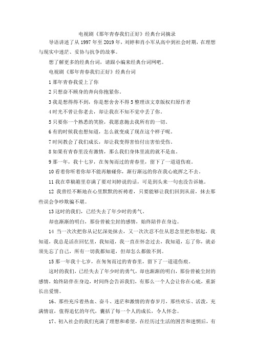 最新-电视剧《那年青春我们正好》经典台词摘录 精品