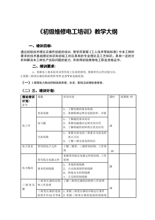 初级维修电工培训大纲