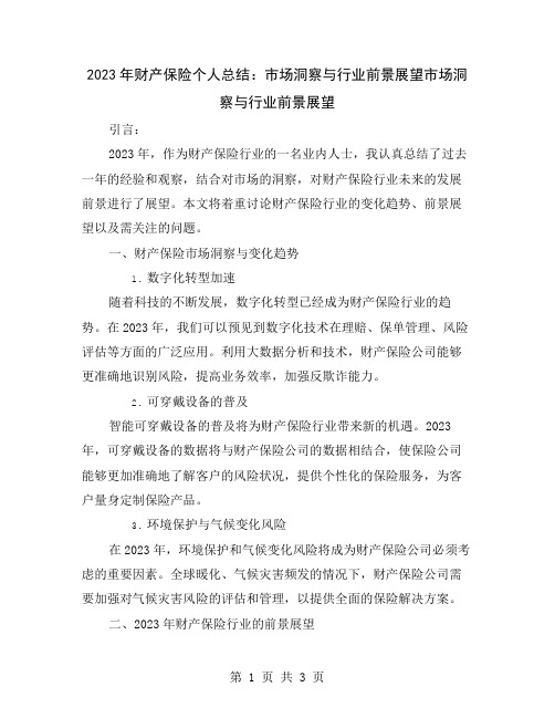 2023年财产保险个人总结：市场洞察与行业前景展望