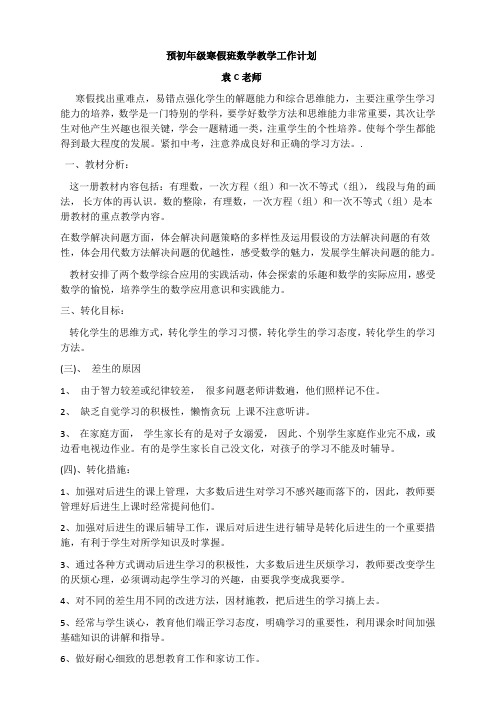 浦东新王牌 寒假专题课教学计划 预初数学 袁C老师