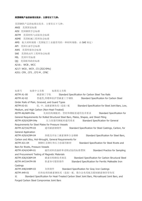 美国钢铁产品的标准比较多