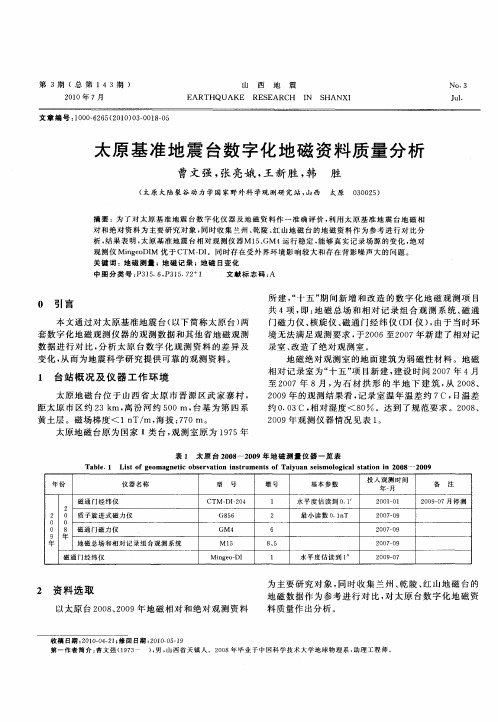 太原基准地震台数字化地磁资料质量分析
