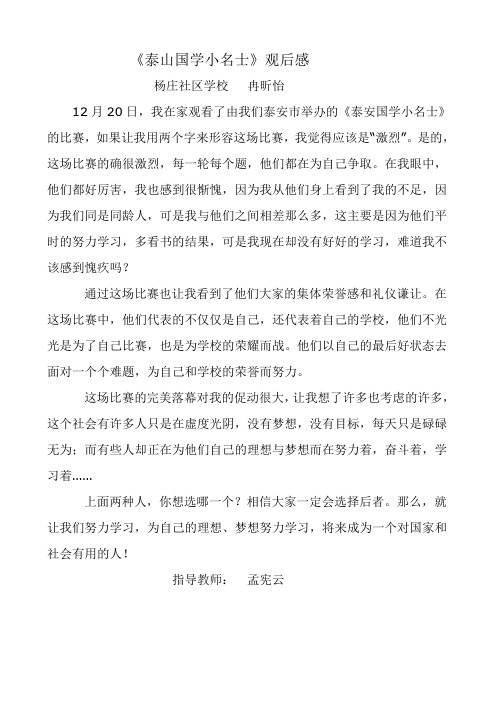 经典诗文泰安国学小名士观后感1