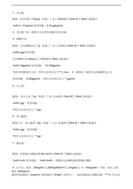 常用静脉泵入药物用法