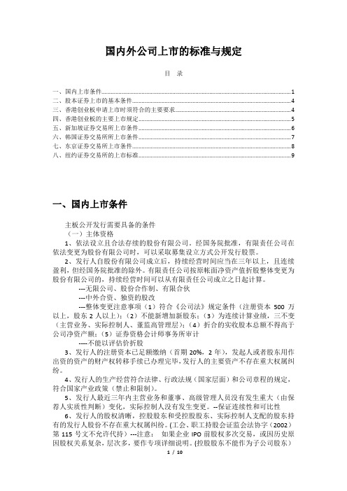 国内外公司上市的标准与规定