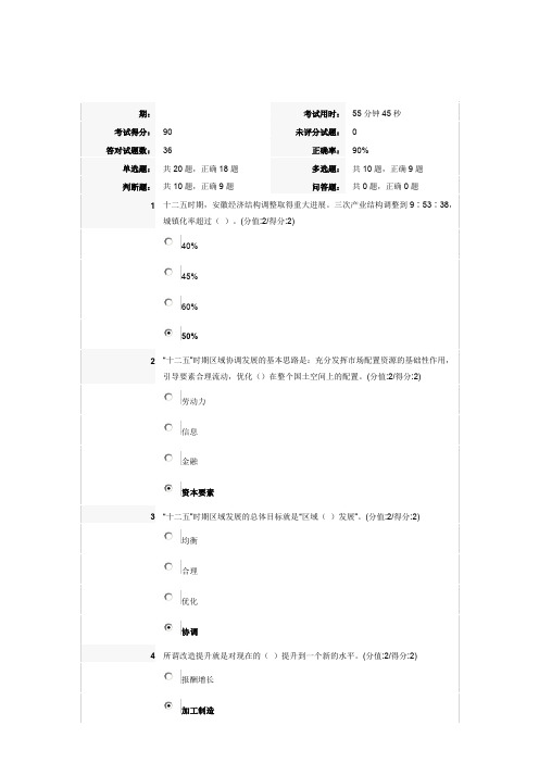 安徽省干部在线“十二五”规划与区域经济发展(下)试题答案