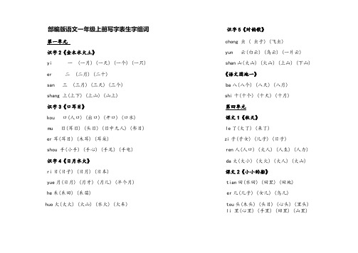 部编版语文一年级上册  生字组词