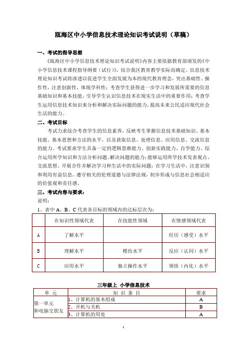 瓯海区信息技术理论考试考试说明初稿