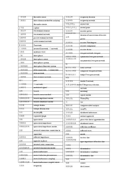 电路原理中英文对照表