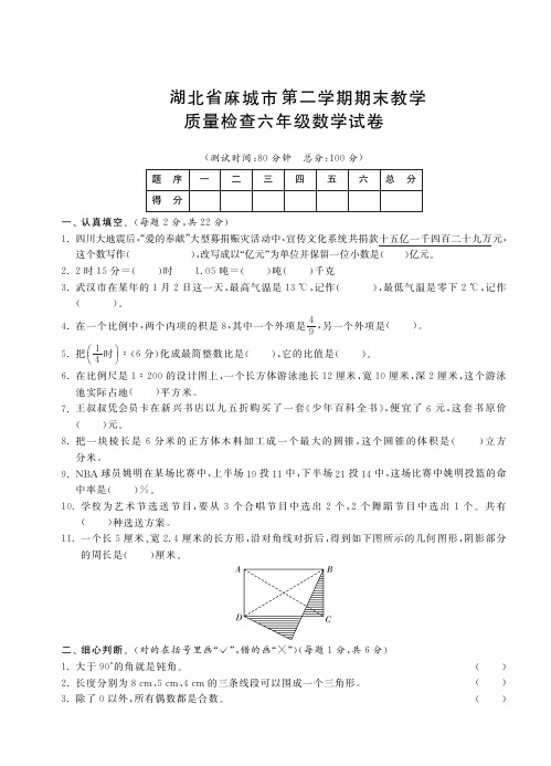六年级下册数学试题-小升初考试(pdf 含答案)