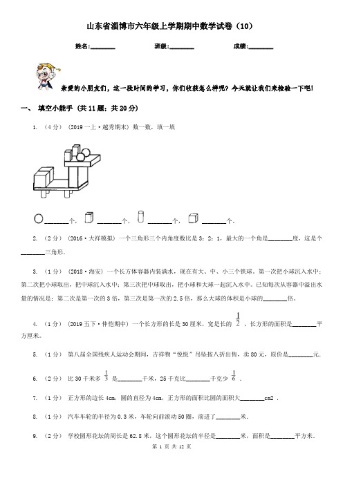 山东省淄博市六年级上学期期中数学试卷(10)