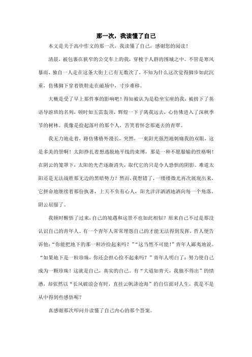 那一次,我读懂了自己_高中作文