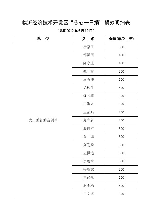 (技术套表)临沂经济技术开发区慈心一日捐捐款明细表