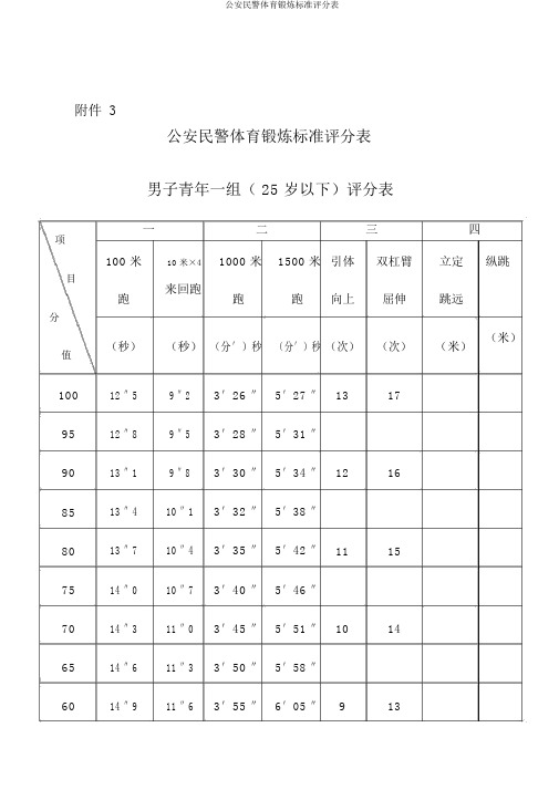 公安民警体育锻炼标准评分表