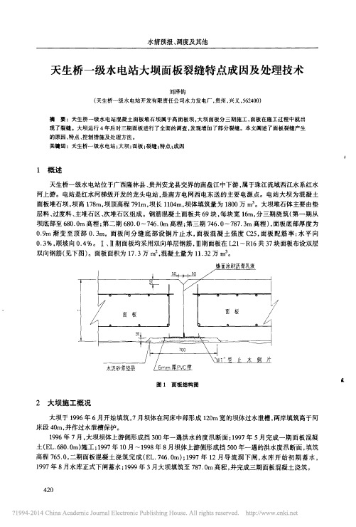 天生桥一级水电站大坝面板裂缝特点成因及处理技术