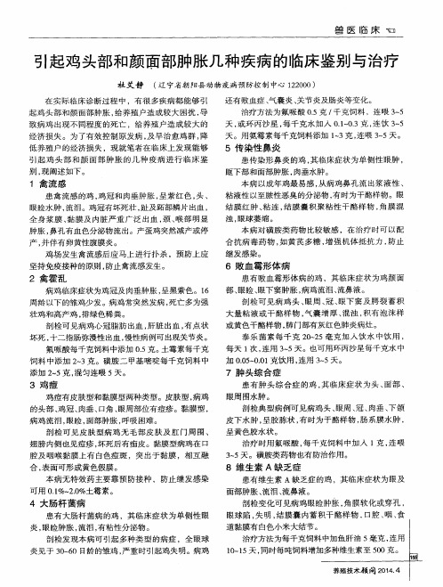 引起鸡头部和颜面部肿胀几种疾病的临床鉴别与治疗