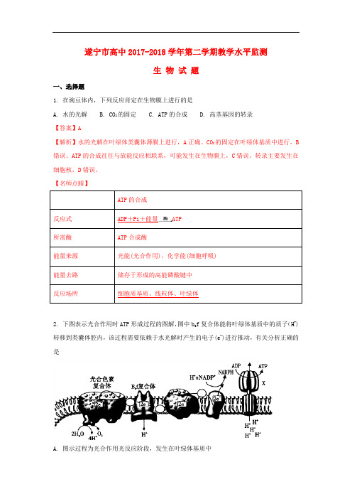 四川省遂宁市2017-2018学年高一生物下学期期末教学水平监测试题(含解析)