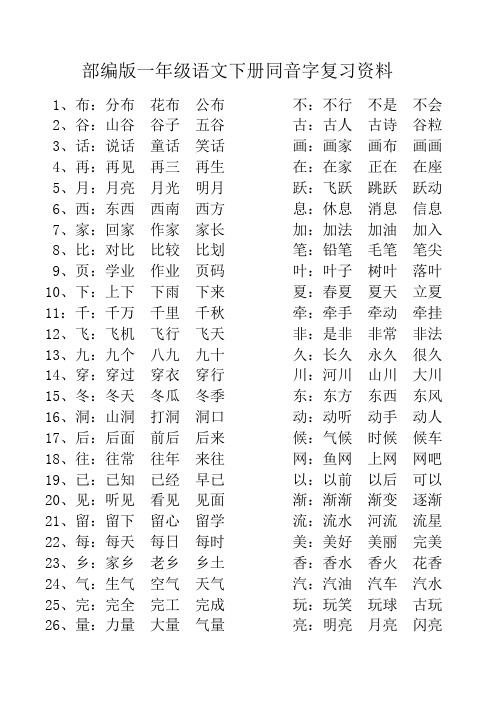 部编版一年级语文下册同音字复习资料