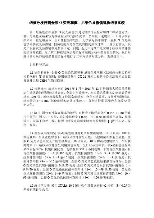 结核分枝杆菌金胺O荧光和萋—尼染色显微镜镜检结果比较