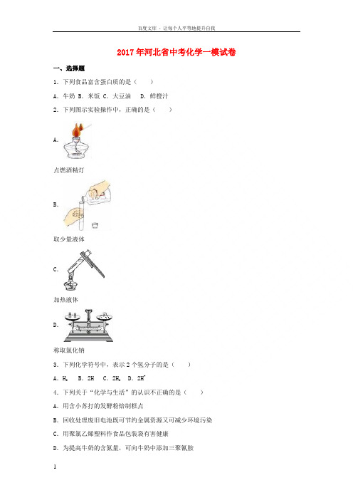 河北省2017年中考化学一模试卷含解析