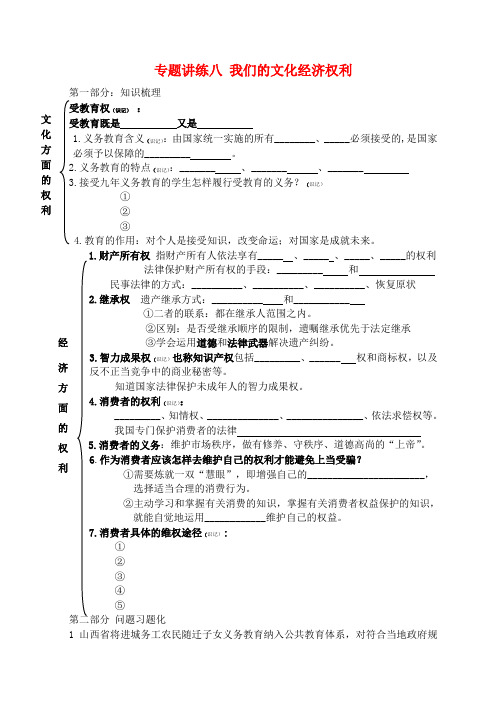 内蒙古鄂尔多斯市达拉特旗第十一中学中考政治总复习 专题讲练八 我们的文化经济权利 新人教版