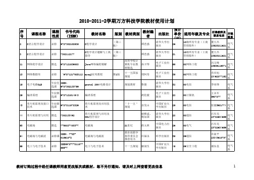 2010-2011-2万方学院教材使用计划