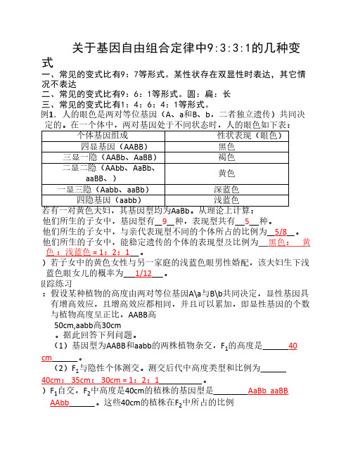 自由组合定律中9：3：3：1的    几种变式附答案