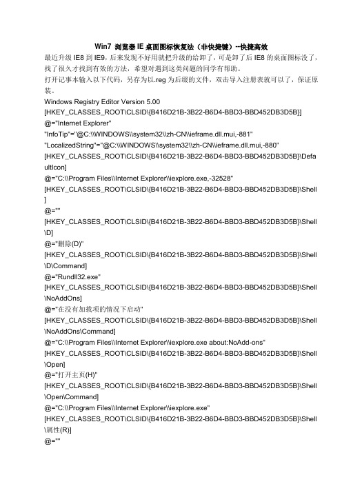 Win7 浏览器IE桌面图标恢复法(非快捷键)--快捷高效