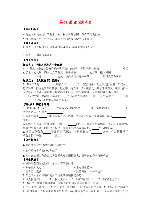 九年级历史上册 第2单元 欧美主要国家的社会巨变 第11课 法国大革命导学案 岳麓版