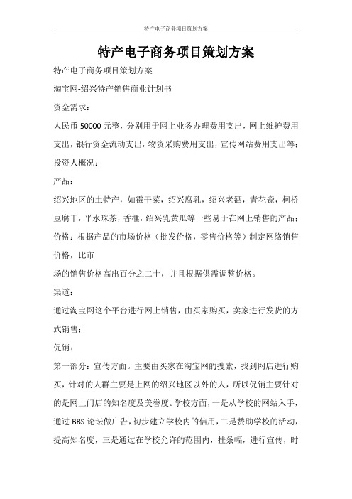 活动方案 特产电子商务项目策划方案
