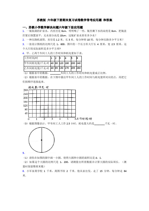 苏教版 六年级下册期末复习试卷数学常考应用题 和答案