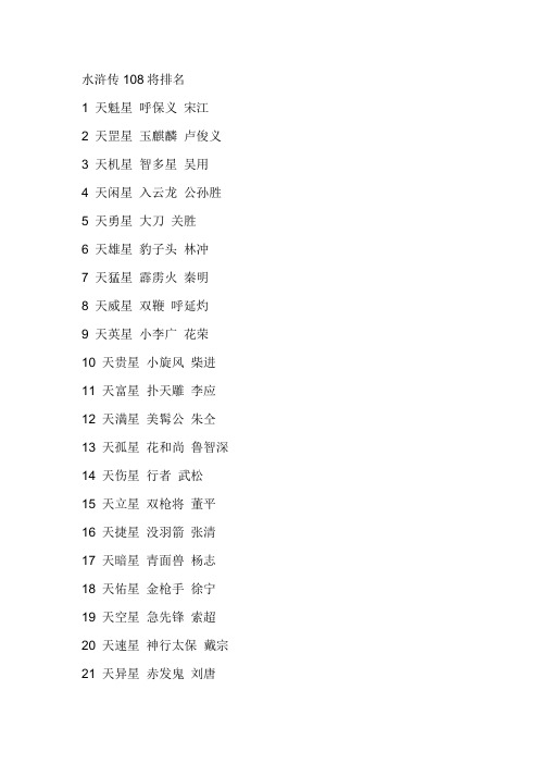 水浒传108将排名