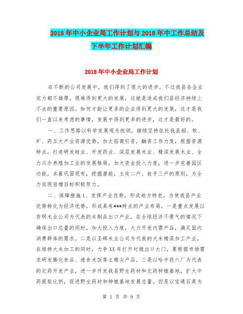 2018年中小企业局工作计划与2018年中工作总结及下半年工作计划汇编.doc
