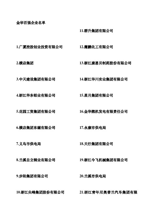 金华百强企业名单