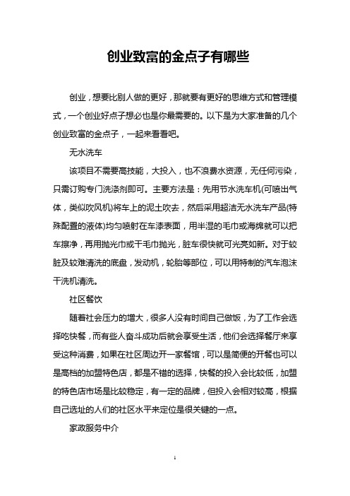 创业致富的金点子有哪些