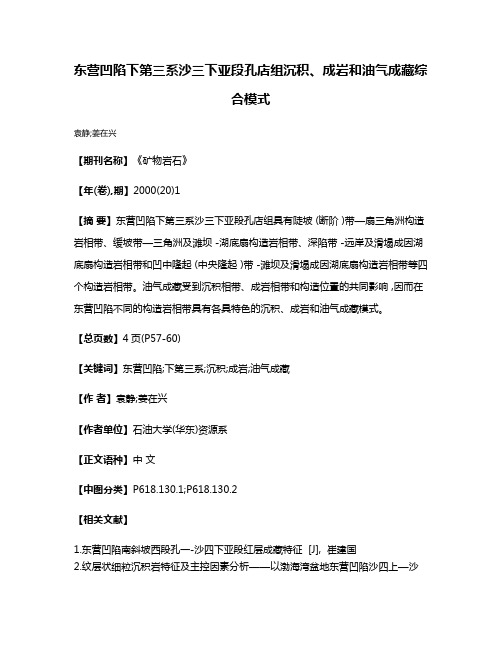 东营凹陷下第三系沙三下亚段孔店组沉积、成岩和油气成藏综合模式