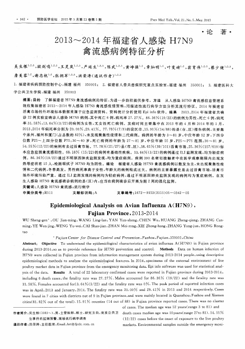2013～2014年福建省人感染H7N9禽流感病例特征分析