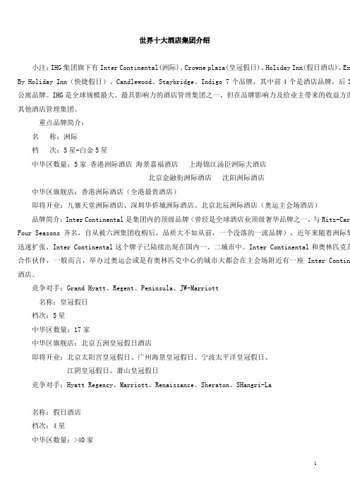 世界十大酒店集团参考资料