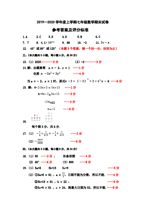 2019-2020上学期学生学业发展水平测试七年级数学试题卷参考答案