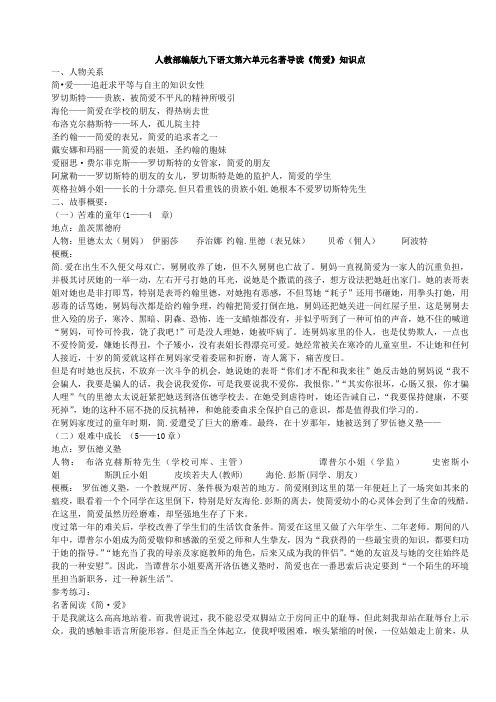  人教部编版九下语文第六单元名著导读《简爱》知识点
