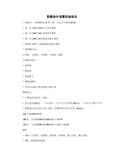 初级会计电算化知识点