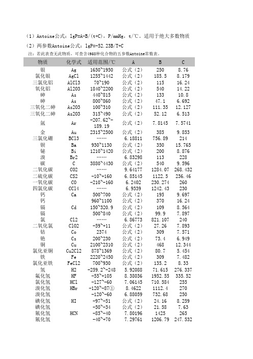 安托万(Antoine)常数表_修正版