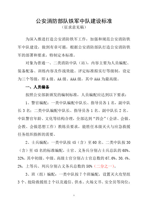 公安消防部队铁军中队建设标准(征求意见稿)