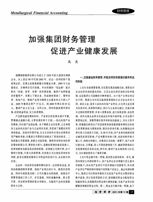 加强集团财务管理  促进产业健康发展