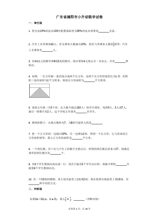 广东省揭阳市小升初数学试卷有答案