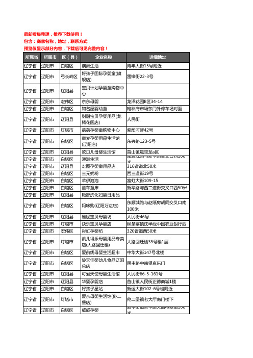 新版辽宁省辽阳市母婴店企业公司商家户名录单联系方式地址大全172家