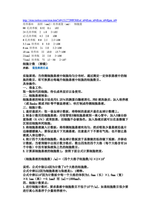 培养皿规格细胞计数